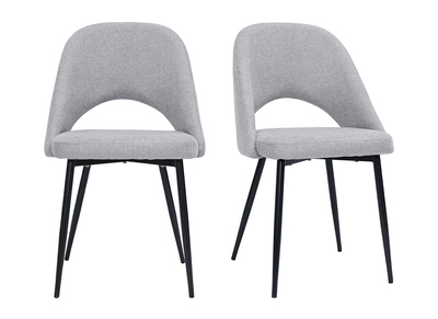 Vintage-Stühle aus Stoff mit strukturiertem Samteffekt in Grau und schwarze Metallfüße (2er-Set) COSETTE