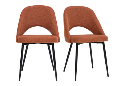 Vintage-Stühle aus Stoff mit strukturiertem Samteffekt in Rostbraun und schwarze Metallfüße (2er-Set) COSETTE