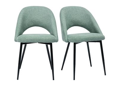 Vintage-Stühle aus Stoff mit strukturiertem Samteffekt in Seladongrün und schwarze Metallfüße (2er-Set) COSETTE