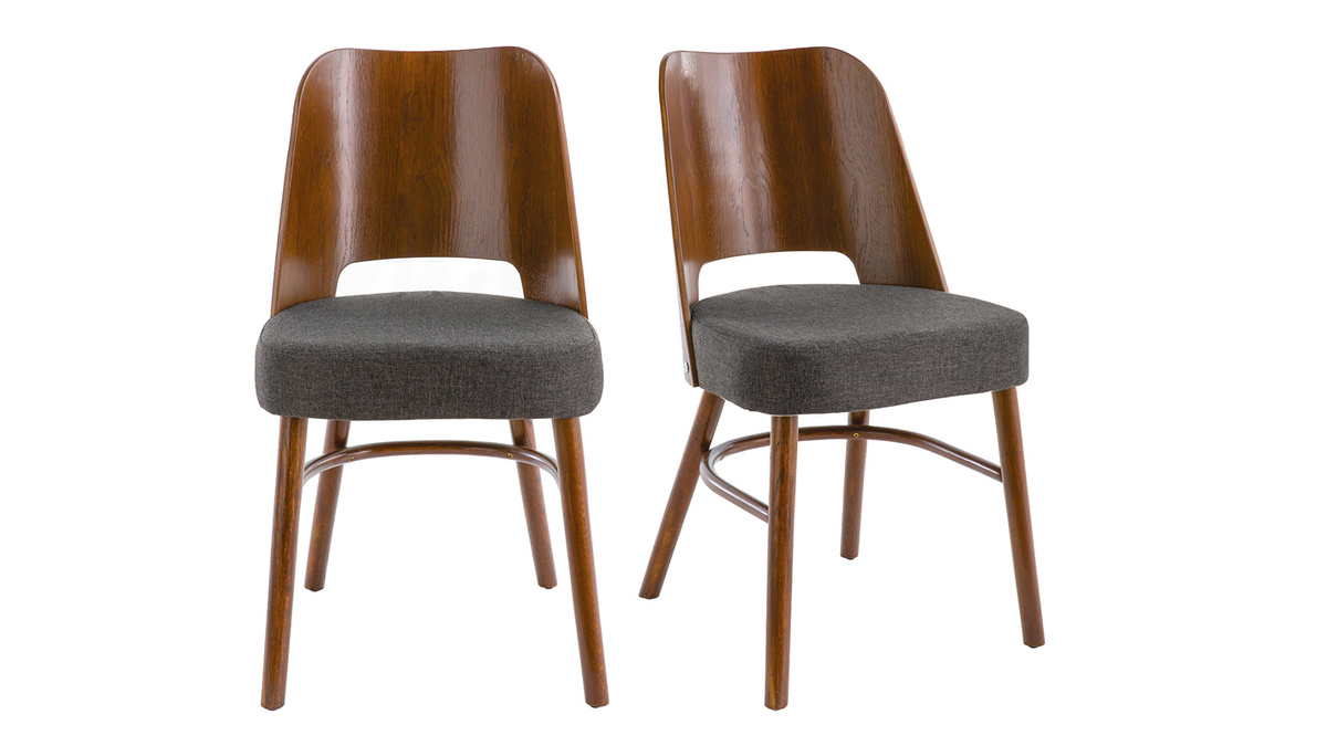 Vintage-Stühle dunkles Holz und dunkelgraue Sitzfläche (2er-Set) EDITO