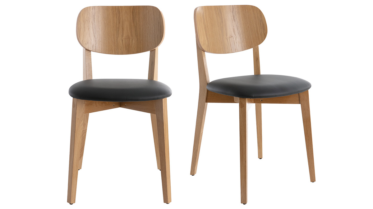 Vintage-Stühle Eichenholz und schwarze Sitzfläche (2er-Set) LUCIA