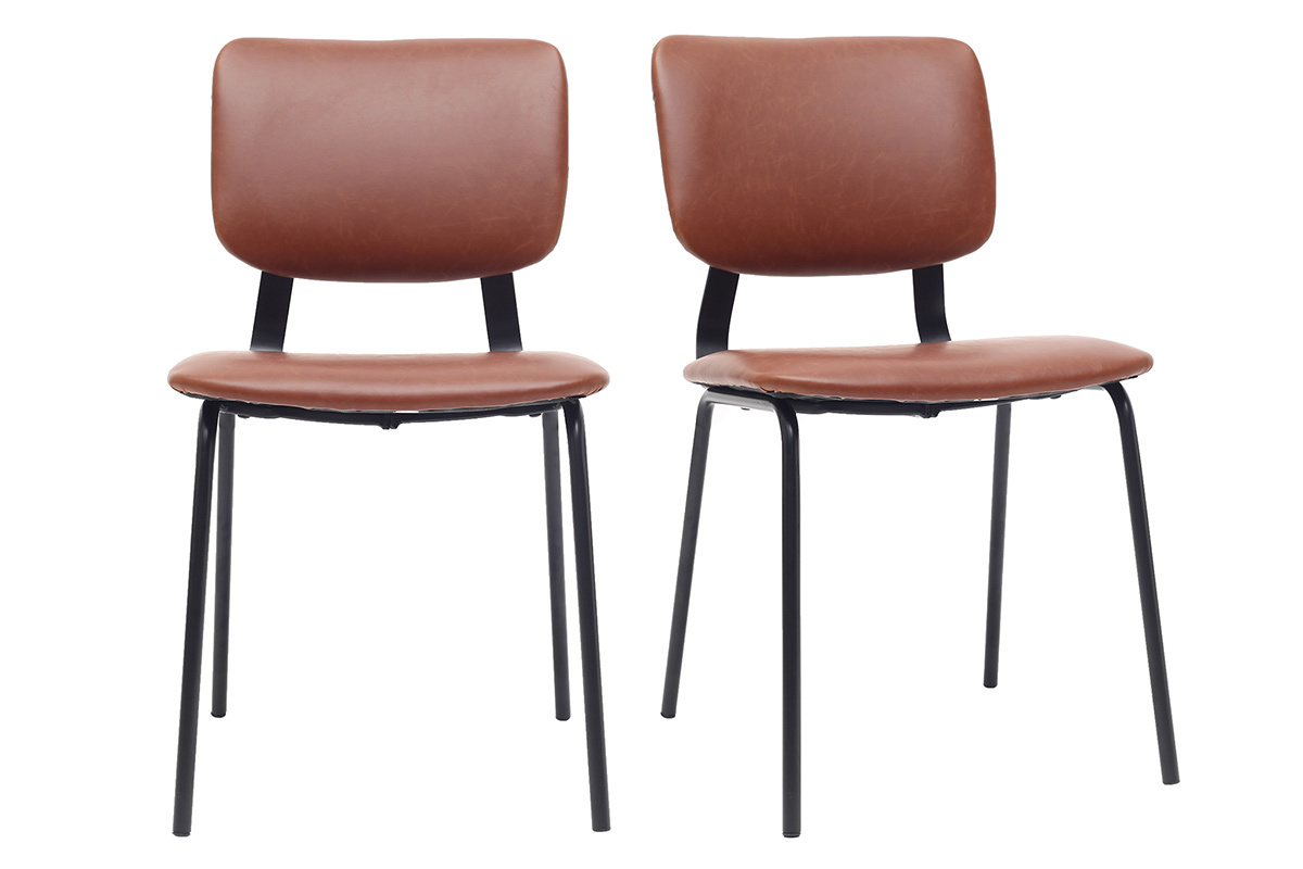 Vintage-St�hle Hellbraun mit Beinen aus schwarzem Metall 2er-Set LAB