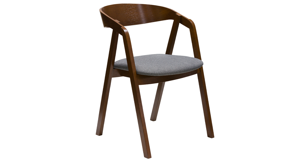 Vintage-Stühle Massivholz nussbaumfarben gebeizt und grauer Stoff (2er-Set) LOVA