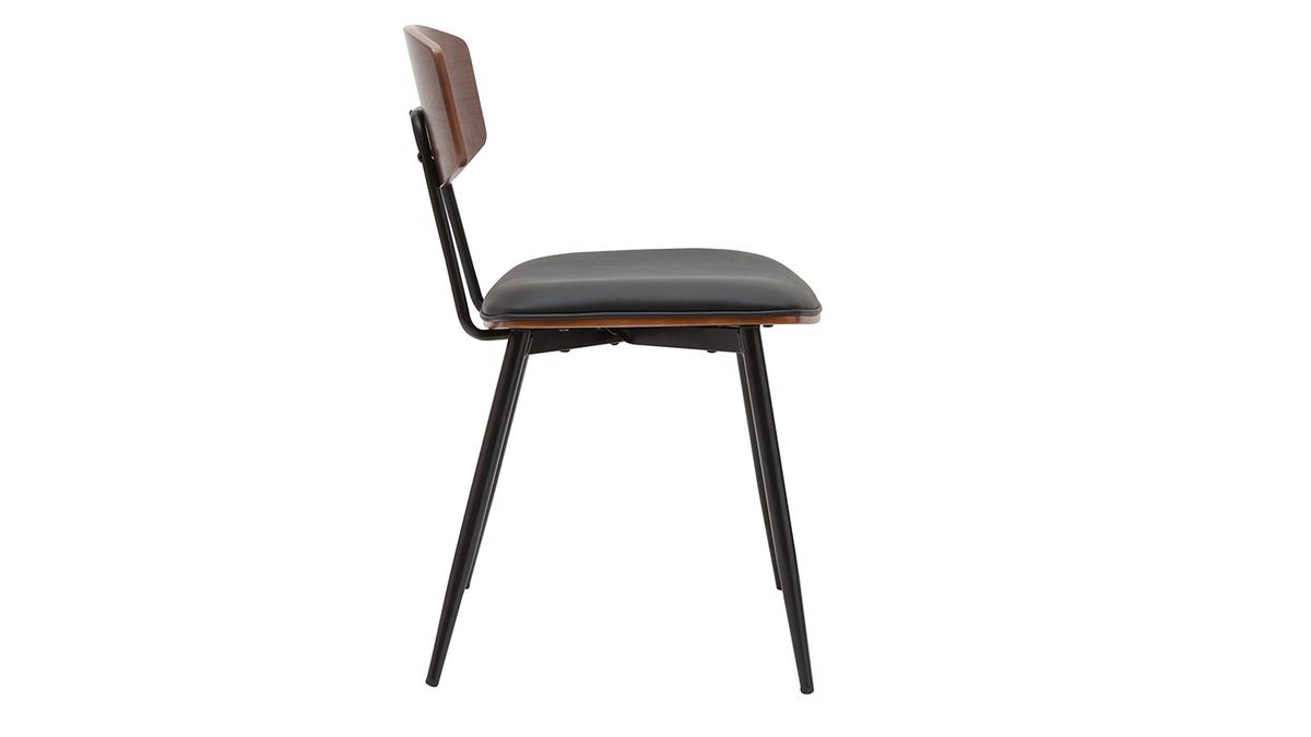 Vintage-Stühle Walnuss mit schwarzen Sitzflächen und schwarzem Metall (2er-Set) JOLINE
