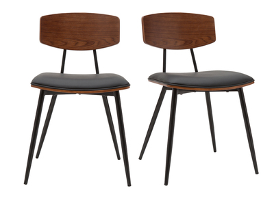 Vintage-Stühle Walnuss mit schwarzen Sitzflächen und schwarzem Metall (2er-Set) JOLINE