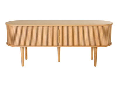 Vintage-TV-M&ouml;bel aus hellem Holz mit Eiche und Stauraum, 2 Schiebet&uuml;ren, L138 cm EPIC