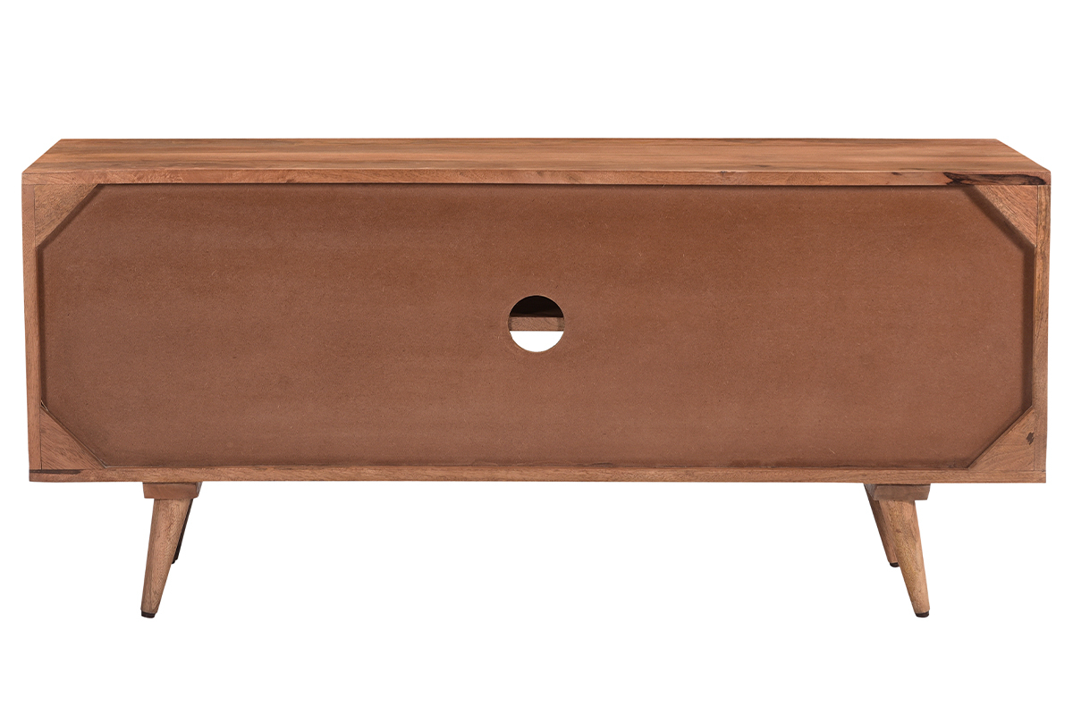 Vintage TV-Mbel aus massivem Mangoholz mit geschnitzten Tren mit Motiv L115 cm HIRA
