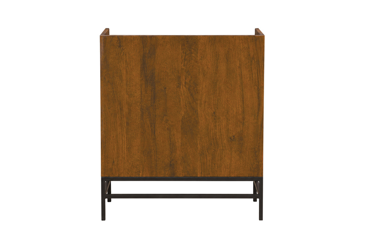Aufbewahrungsbuffet aus Massivholz und schwarzem Metall, R�ckansicht, Ma�e L76 cm.