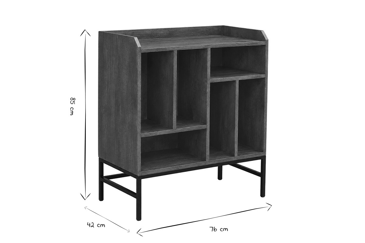 Vinyl-Aufbewahrungsbuffet aus Massivholz und schwarzem Metall L76 cm BLUES