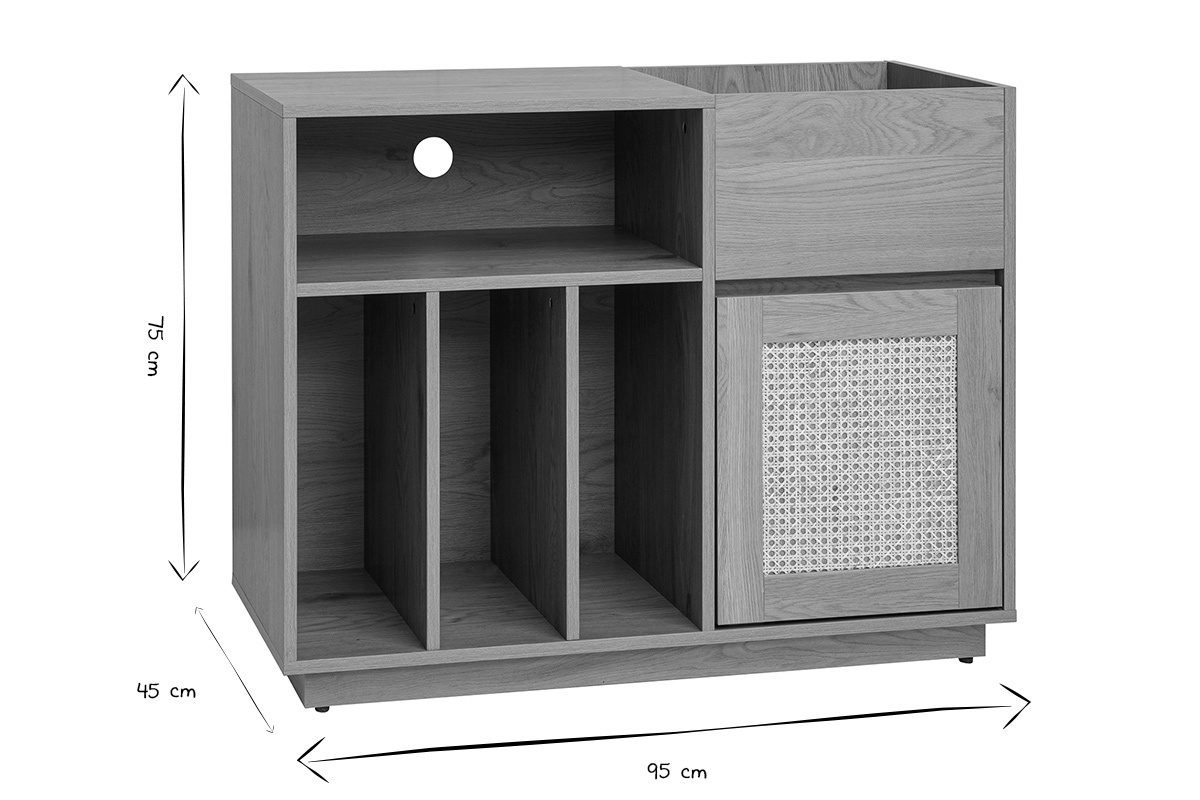Abmessungen des Aufbewahrungsbuffets ALICANTE: B95 x T45 x H75 cm in Schwarz und Wei�.