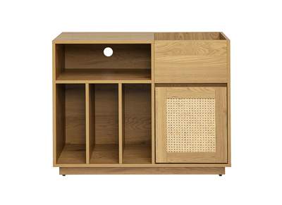 Vinyl-Aufbewahrungsbuffet in heller Holzoptik, Eiche und Rattan-Geflecht L95 cm ALICANTE