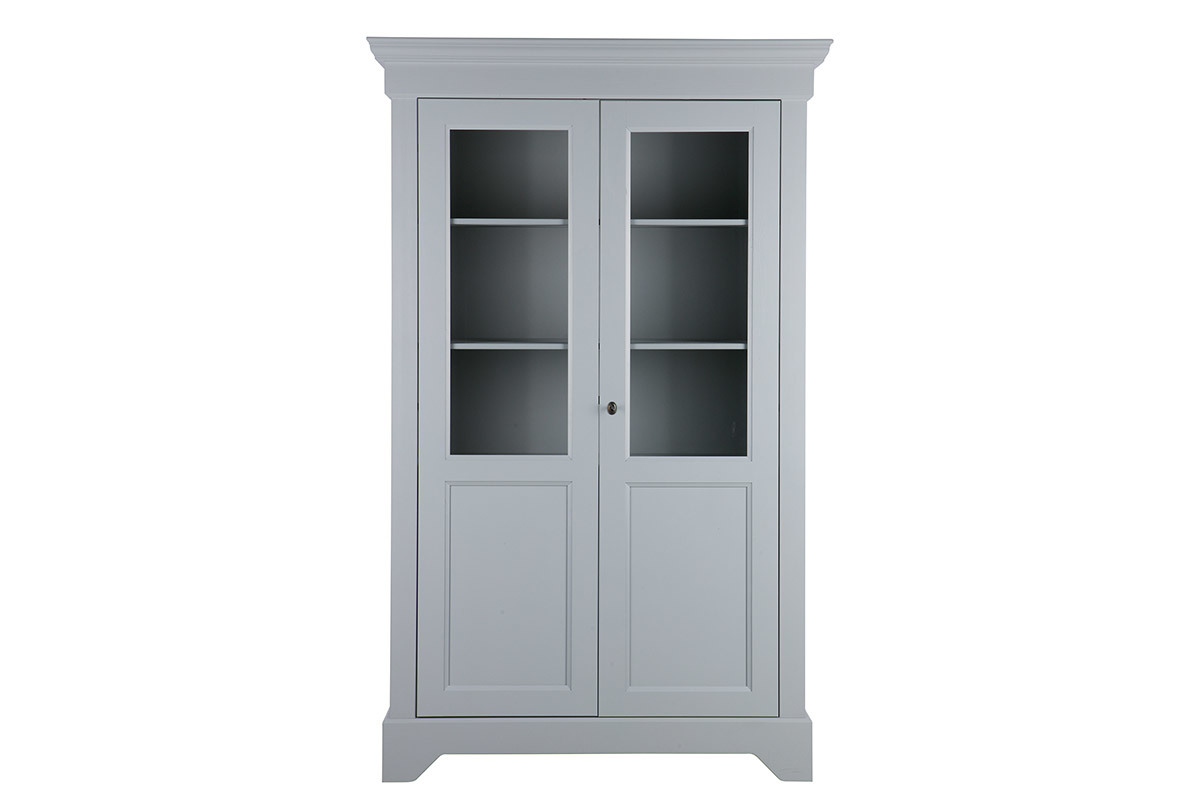 Vitrinenschrank aus massivem Kiefernholz Grau KANPA