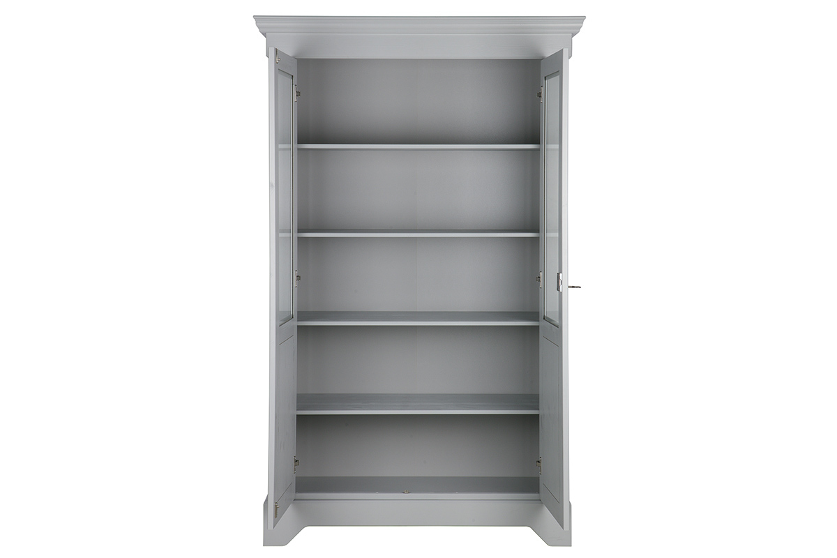Vitrinenschrank aus massivem Kiefernholz Grau KANPA