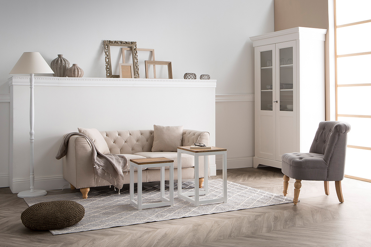 Vitrinenschrank aus massivem Kiefernholz Grau KANPA