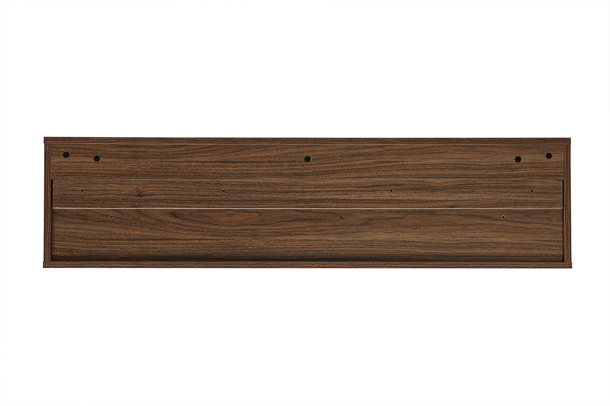 Wand-TV-M�bel in dunkler Walnuss-Holzoptik, R�ckansicht mit zwei sichtbaren Schubladen.
