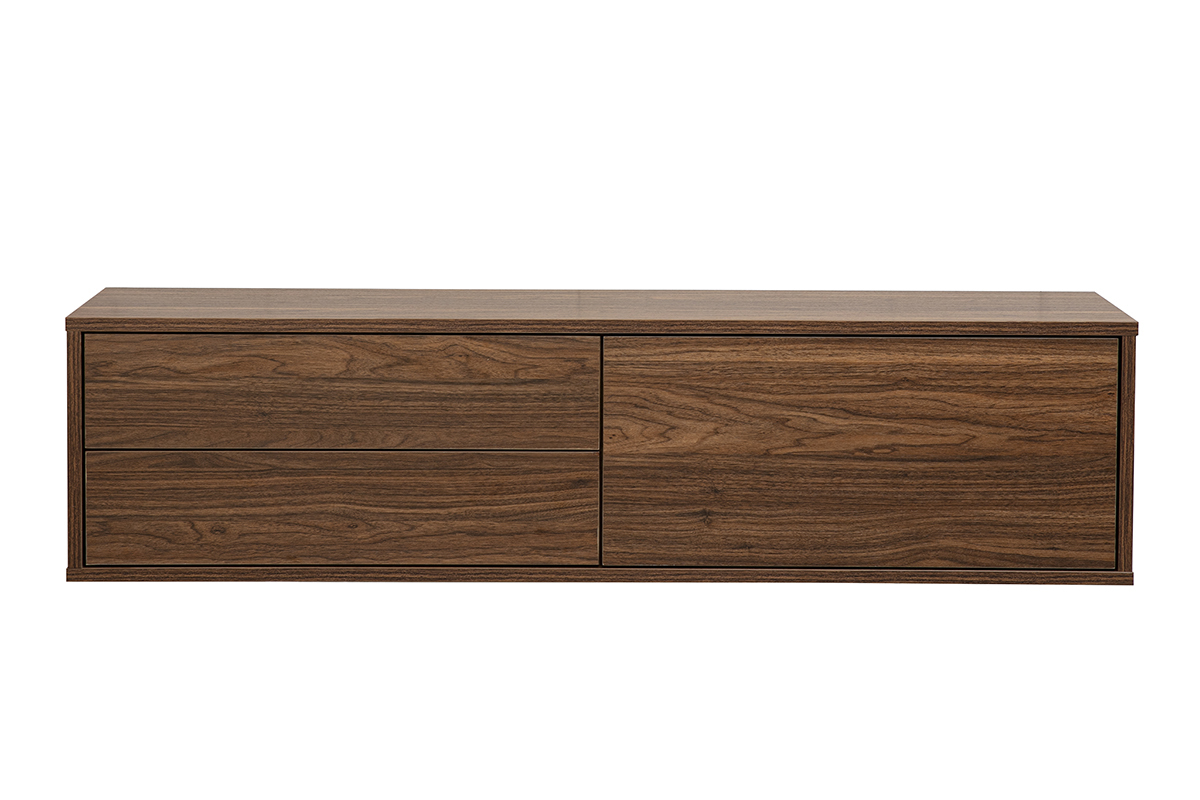 Wand-TV-M�bel in dunkler Walnuss-Holzoptik, B 120 cm, mit zwei Schubladen und einem offenen Fach.