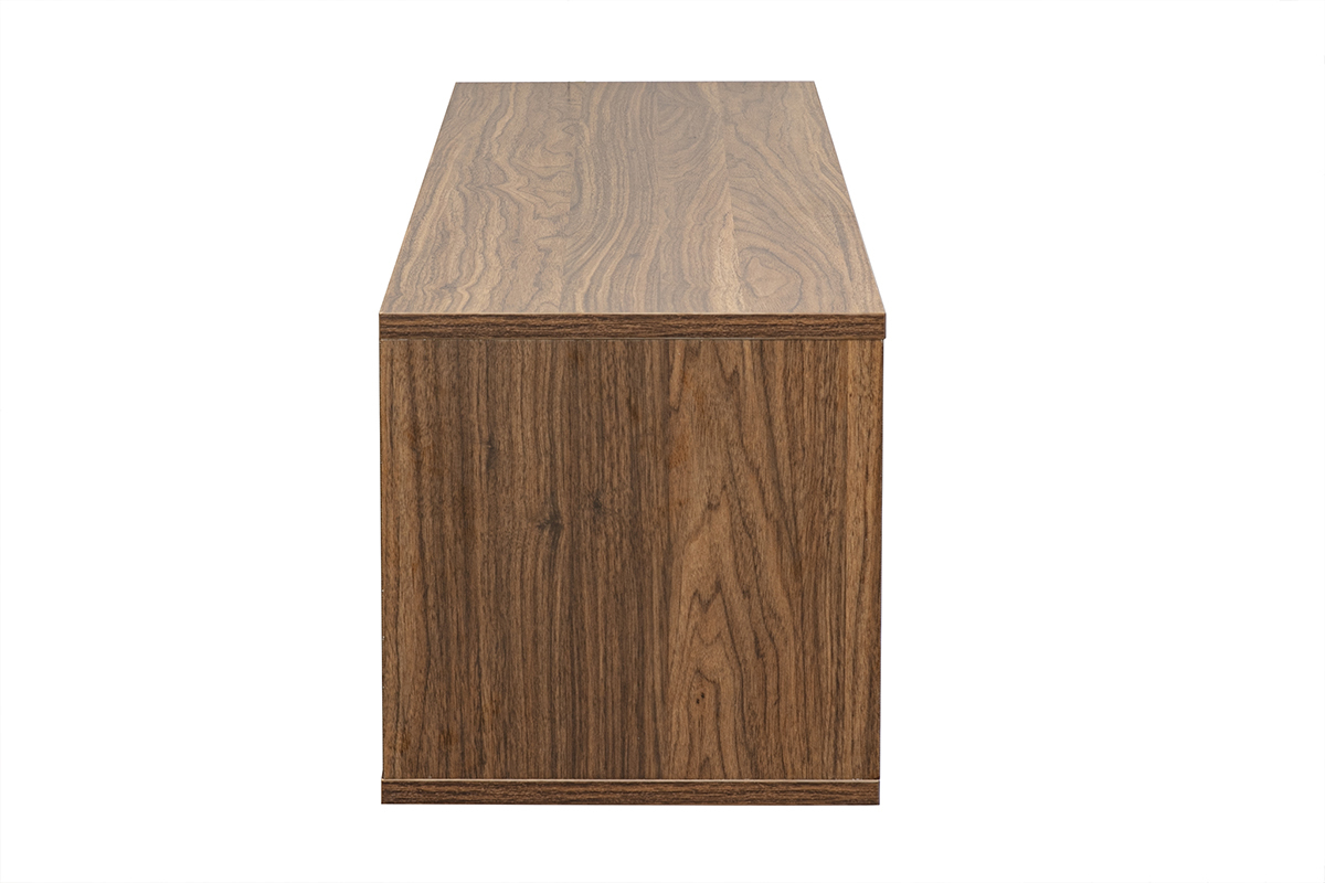 Wandmontiertes TV-M�bel aus dunklem Nussbaum, Seitenansicht, L�nge 120 cm, moderne und minimalistische Ausf�hrung.