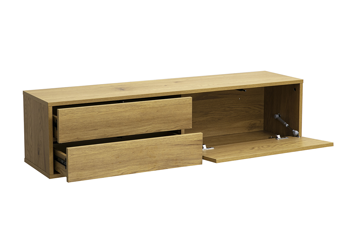 Wand-TV-M�bel aus hellem Eichenholz, 120 cm, mit zwei Schubladen und einem offenen Fach