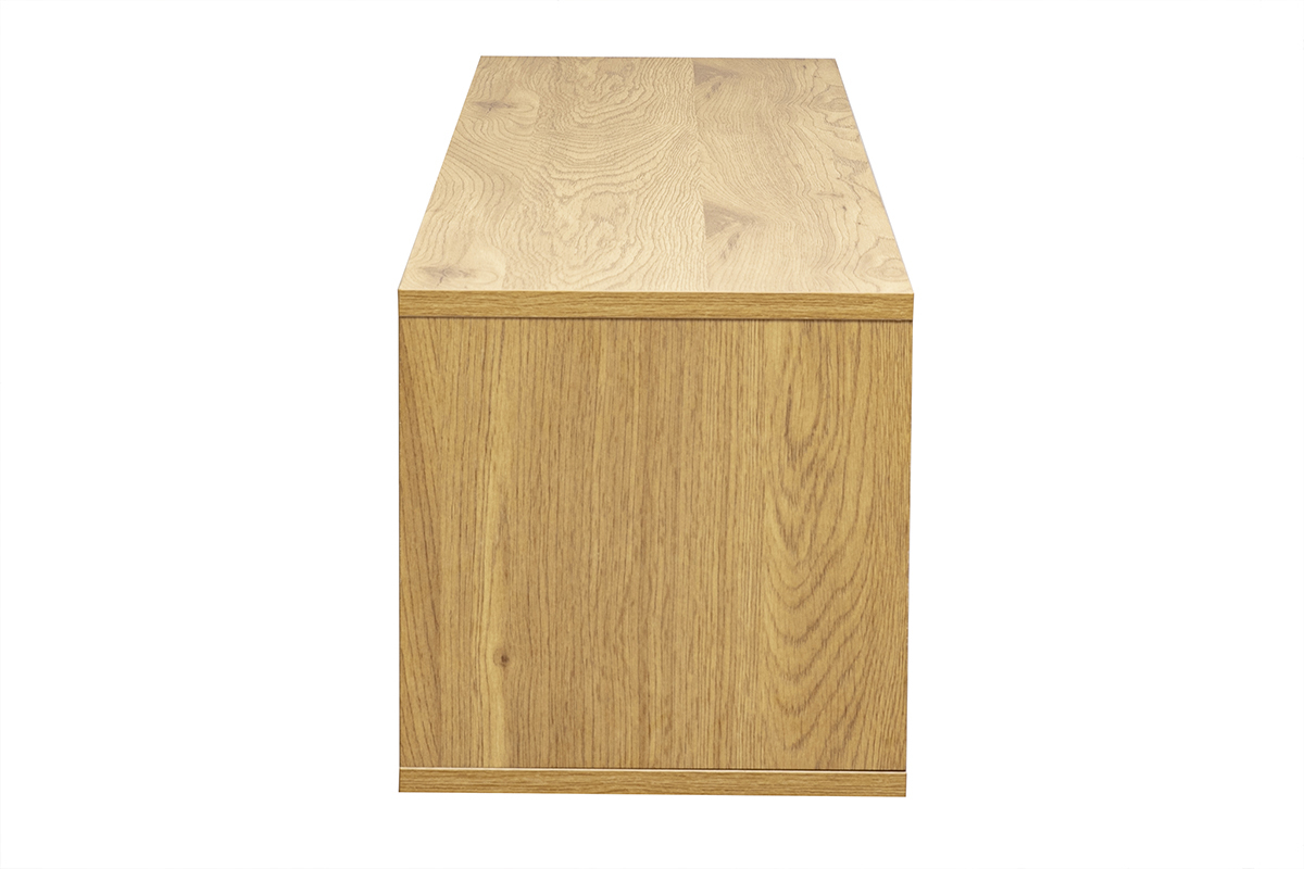 Wand-TV-M�bel aus hellem Eichenholz, Seitenansicht, L�nge 140 cm, minimalistische Ausf�hrung.