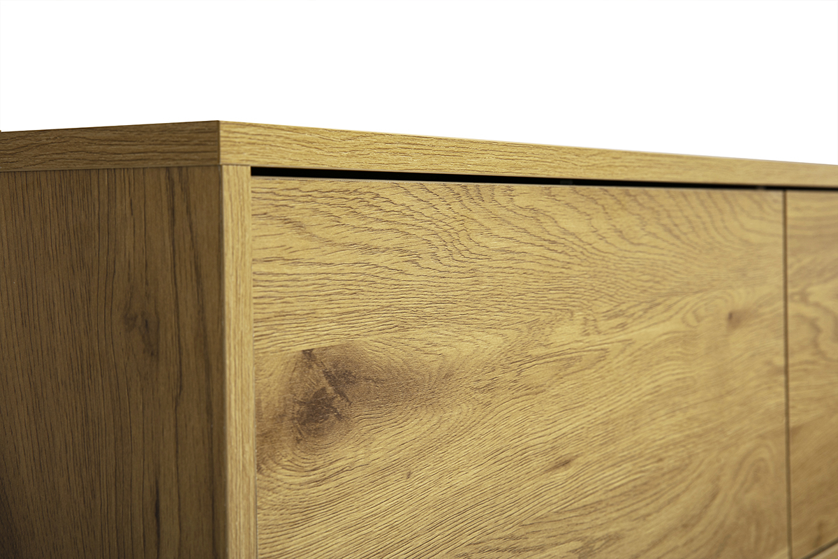 Detail des wandmontierten TV-M�bels FLEXO in heller Eichenholzoptik, Nahaufnahme