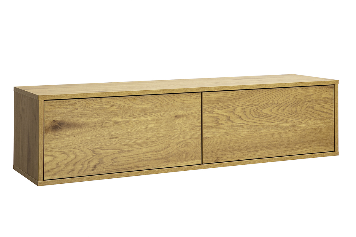 Wand-TV-M�bel aus hellem Eichenholz, 3/4-Ansicht, L120 cm, modernes und schlichtes Design.