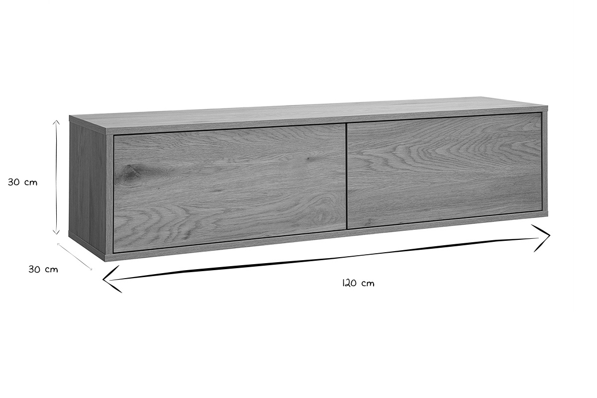 Abmessungen des TV-Wandm�bels FLEXO in Schwarz und Wei�, 120 cm Breite, 30 cm H�he und Tiefe.