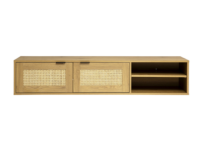 Wand-TV-M&ouml;bel in heller Holzoptik und Rattan-Geflecht mit 2 T&uuml;ren L150 cm MANILLE