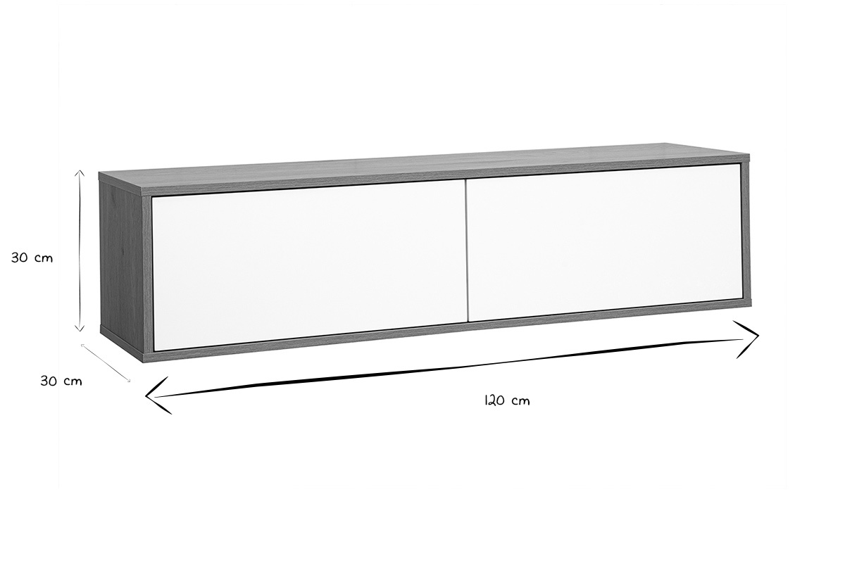 Abmessungen des TV-M�bels FLEXO: B120 cm, T30 cm, H30 cm in Schwarz und Wei�.