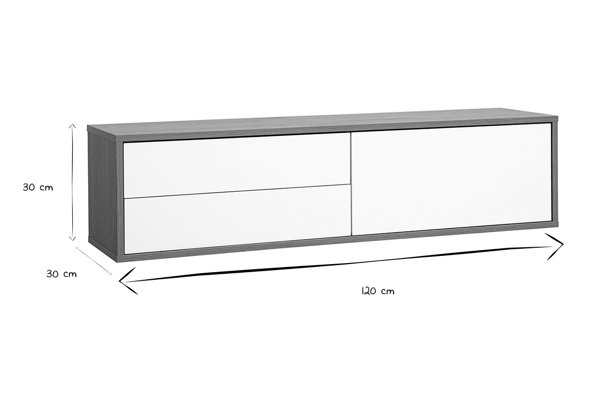 Abmessungen des Wand-TV-M�bels FLEXO: B120 cm, H30 cm, T30 cm in Schwarz und Wei�.