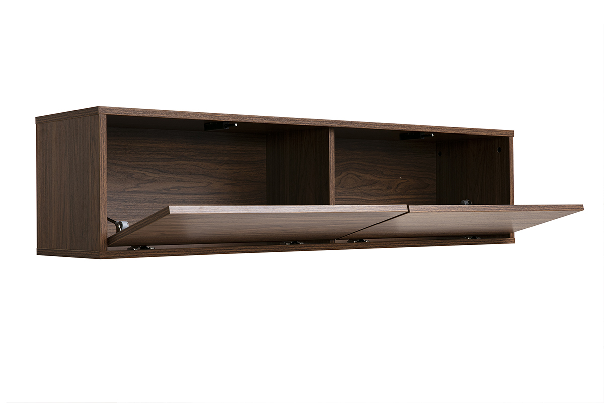 Wand-TV-M�bel FLEXO aus dunklem Nussbaumholz, 3/4-Ansicht mit offenen T�ren