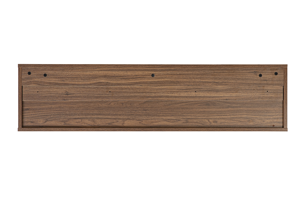 Wandmontiertes TV-M�bel aus dunklem Nussbaumholz, R�ckansicht, Ma�e L120 x T30 x H30 cm.