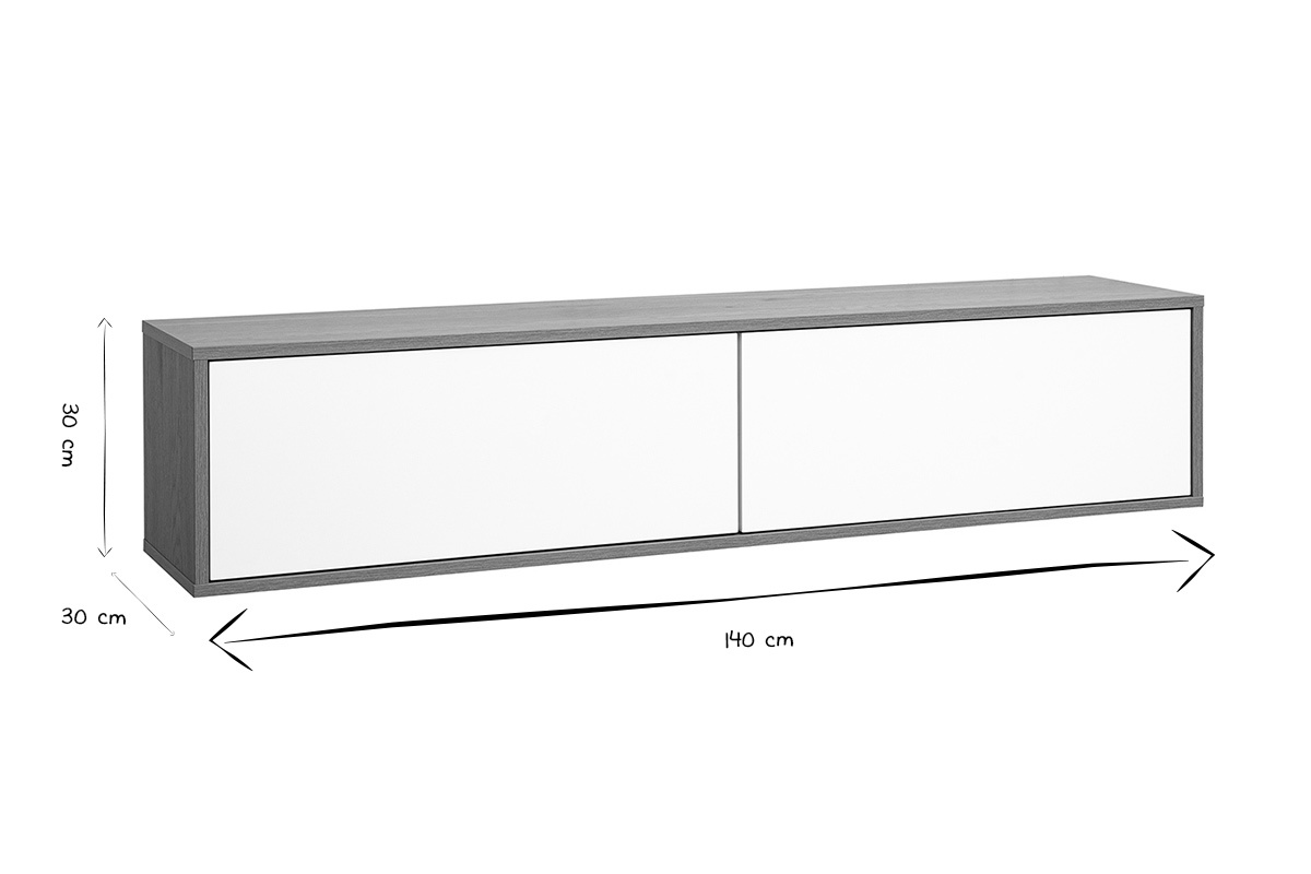 Abmessungen des wandmontierten TV-M�bels FLEXO in Schwarz und Wei�: B140 cm, H30 cm, T30 cm