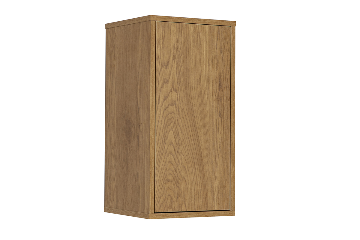Wandaufbewahrung aus hellem Eichenholz, vertikales Format, 3/4-Ansicht, Ma�e B30 x T30 x H60 cm.