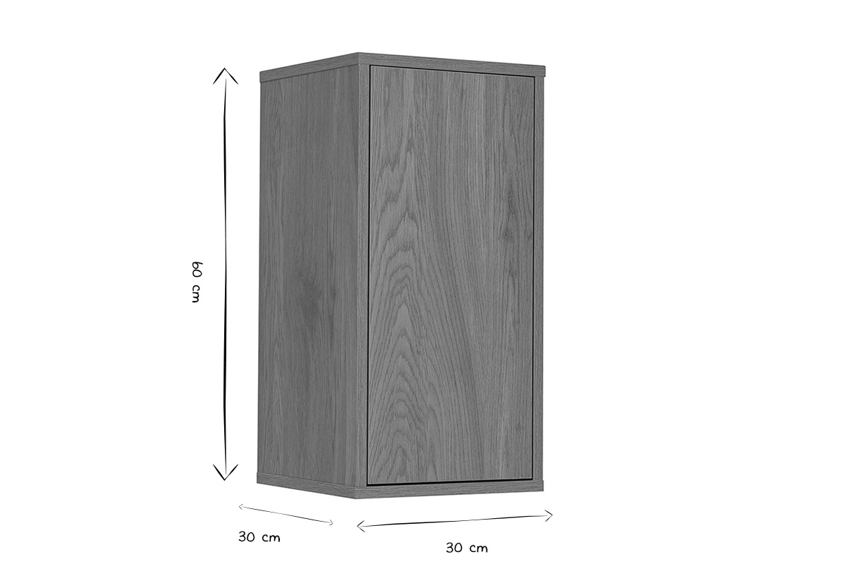 Abmessungen der Wandaufbewahrung L30 cm FLEXO: H60 cm, T30 cm, in Schwarz und Wei�.