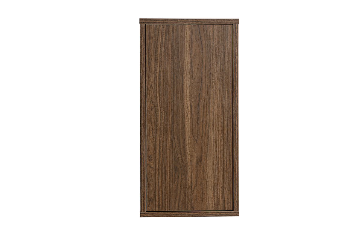 Wandaufbewahrung in dunkler Walnuss-Holzoptik, Vorderansicht, Ma�e B30 x T30 x H60 cm.