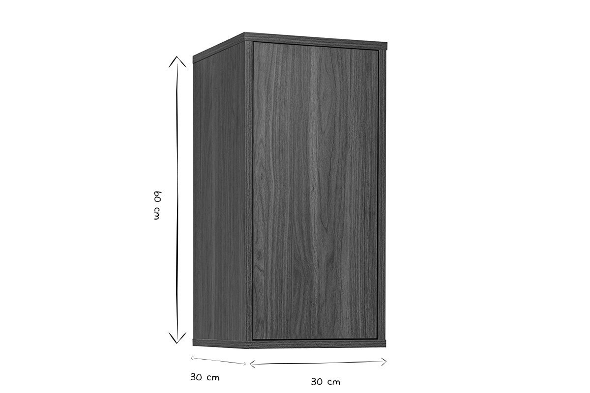 Ma�e der Wandaufbewahrung aus dunklem Holz L30 cm FLEXO in Schwarz und Wei�, 60 cm hoch.