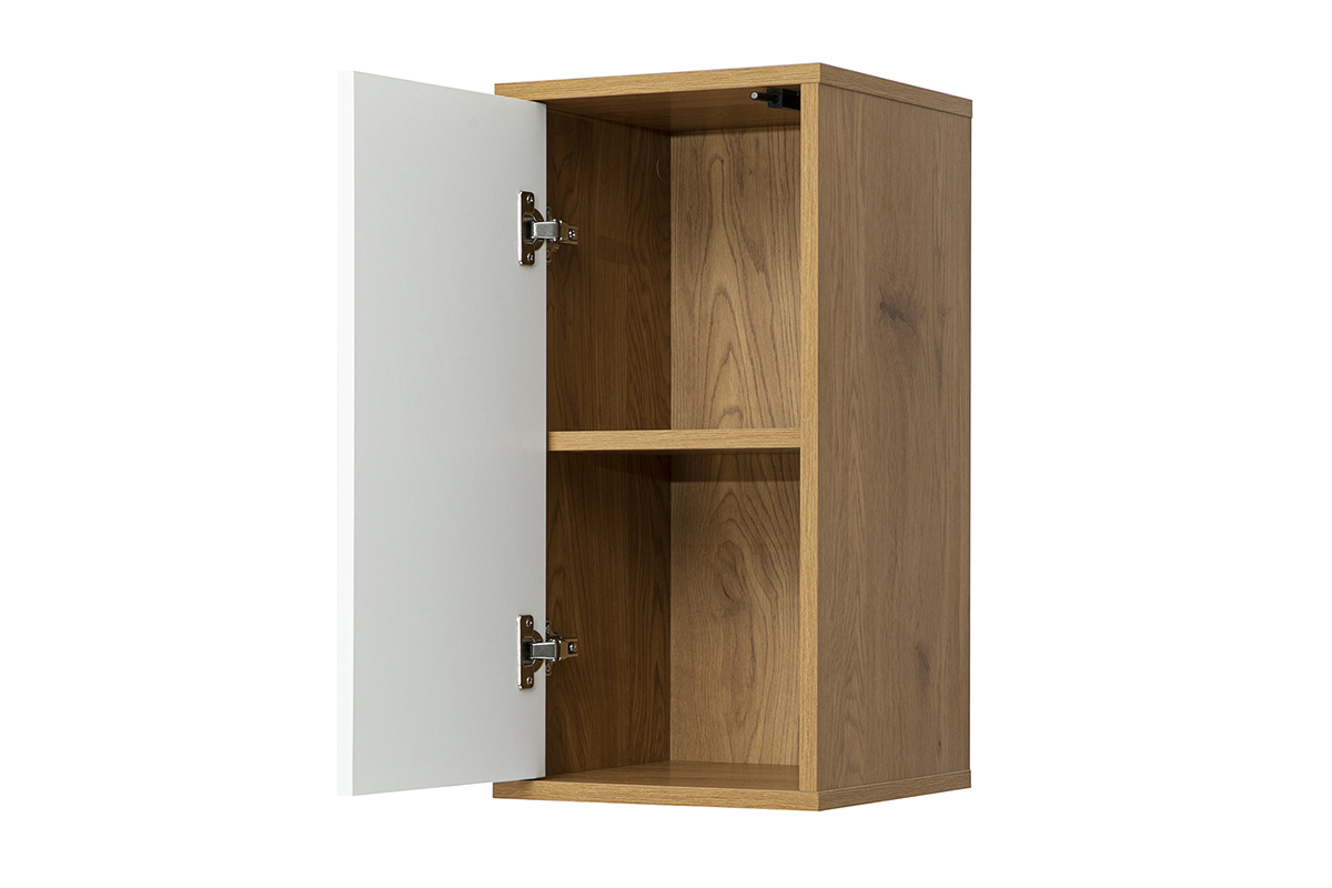 Wandregal FLEXO aus hellem Holz mit wei�er Oberfl�che, offene T�r, 3/4-Ansicht