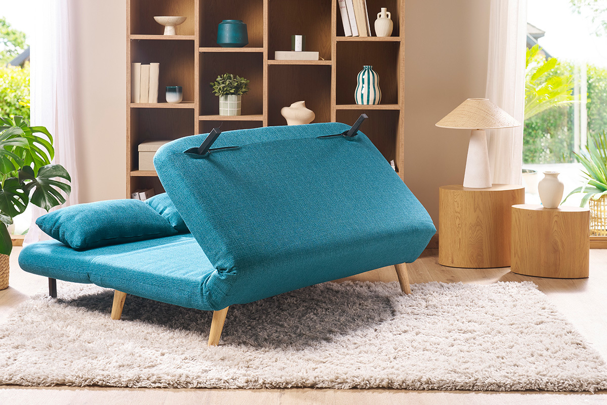 Wandelbare 2-Sitzer-Bank aus enteblauem Stoff AMIKO