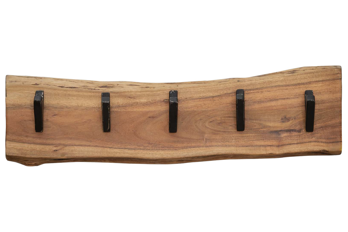 Wandgarderobe 5 Haken aus Massivholz und Metall Schwarz OBEL