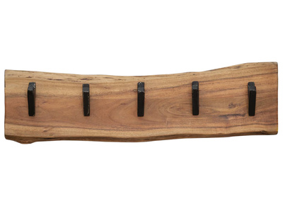 Wandgarderobe 5 Haken aus Massivholz und Metall Schwarz OBEL