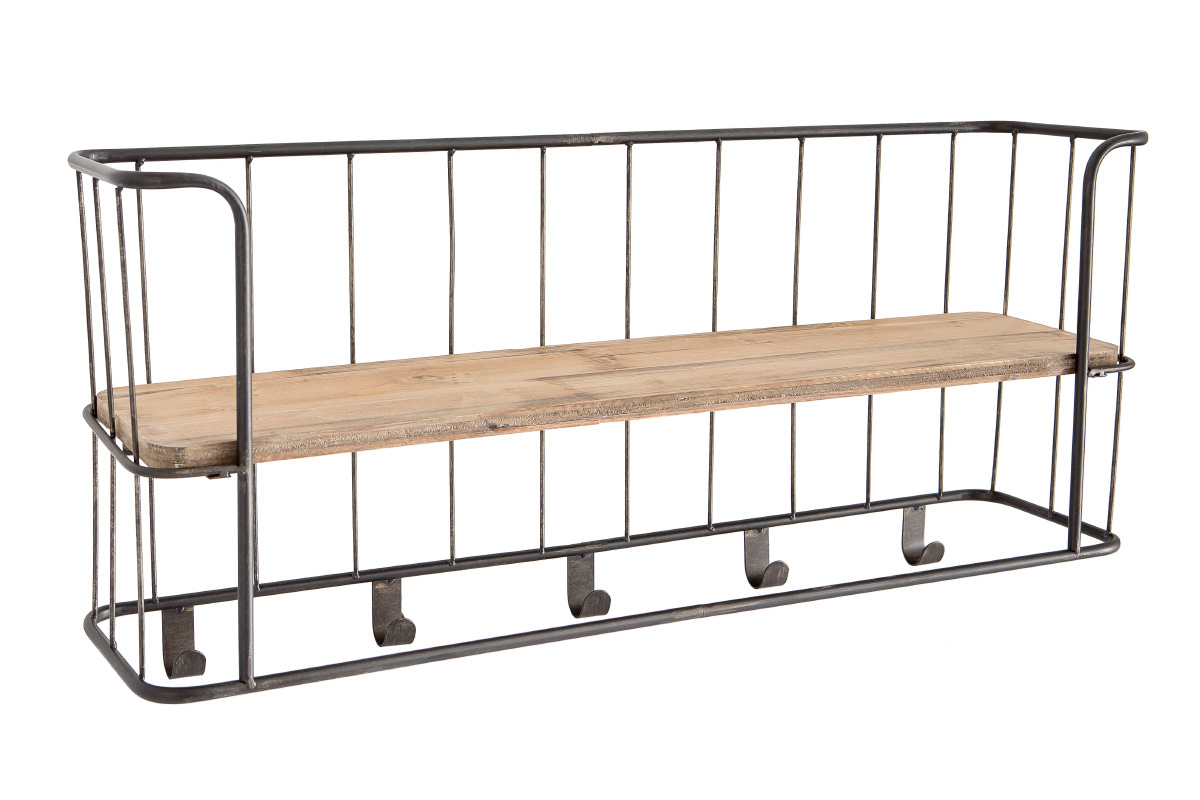 Wandgarderobe Metall Grau und Holz 85 cm MANUFACTURE