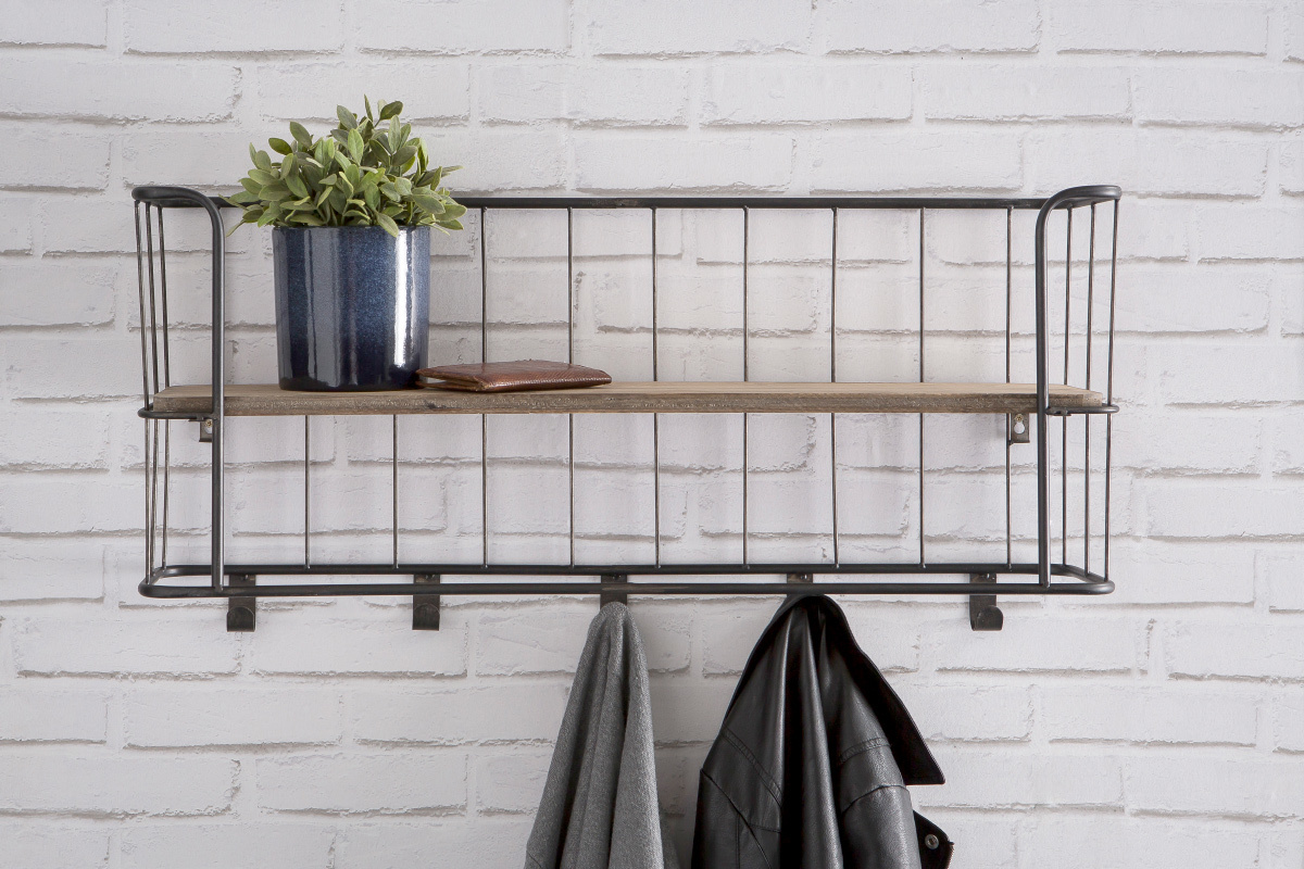 Wandgarderobe Metall Grau und Holz 85 cm MANUFACTURE