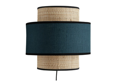 Wandleuchte aus Bast und Leinen in Entenblau H24 cm LITCHI