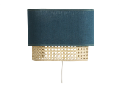Wandleuchte aus entenblauem Stoff und natürlichem Rattan-Rohrgeflecht H20 cm TIWY