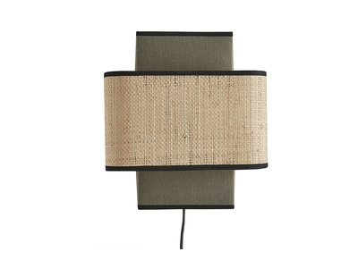 Wandleuchte aus khakifarbenem Leinen und naturfarbenem Bast H28 cm TERA
