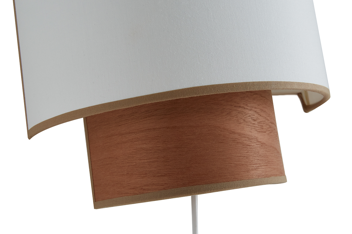 Wandleuchte aus sandfarbener Baumwolle und Mahagoni H20 cm SOLAR