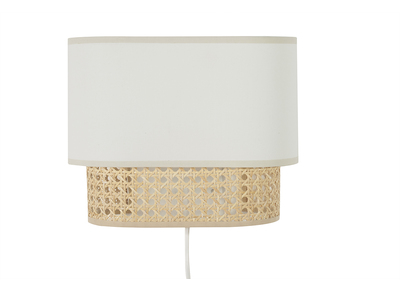Wandleuchte aus weißem Stoff und natürlichem Rattan-Rohrgeflecht H20 cm TIWY