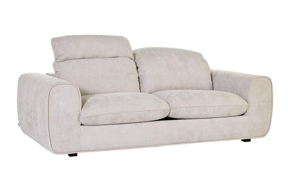 Beiges 3-Sitzer-Schlafsofa mit verstellbaren Kopfst�tzen aus Chenille-Velours, Ansicht von 3/4.