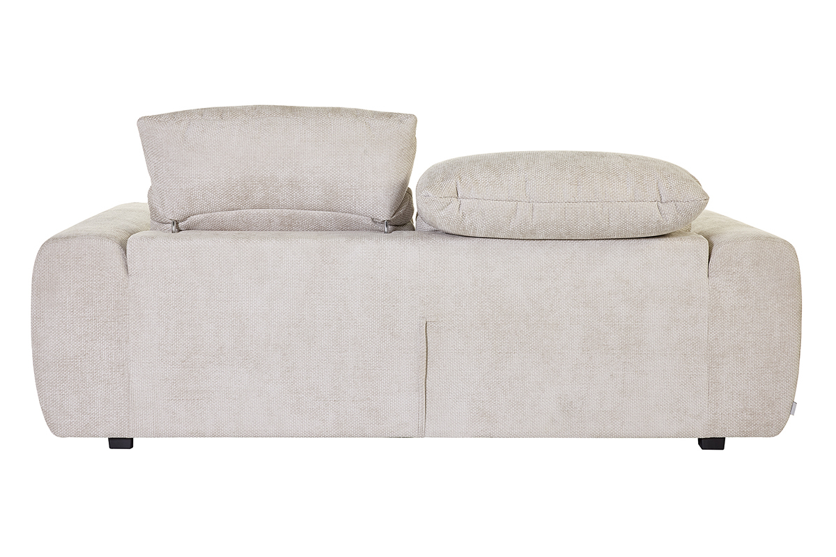 Beigefarbene Schlafcouch NOAM, R�ckansicht, Velours-Cheille-Stoff, verstellbare Kopfst�tzen.