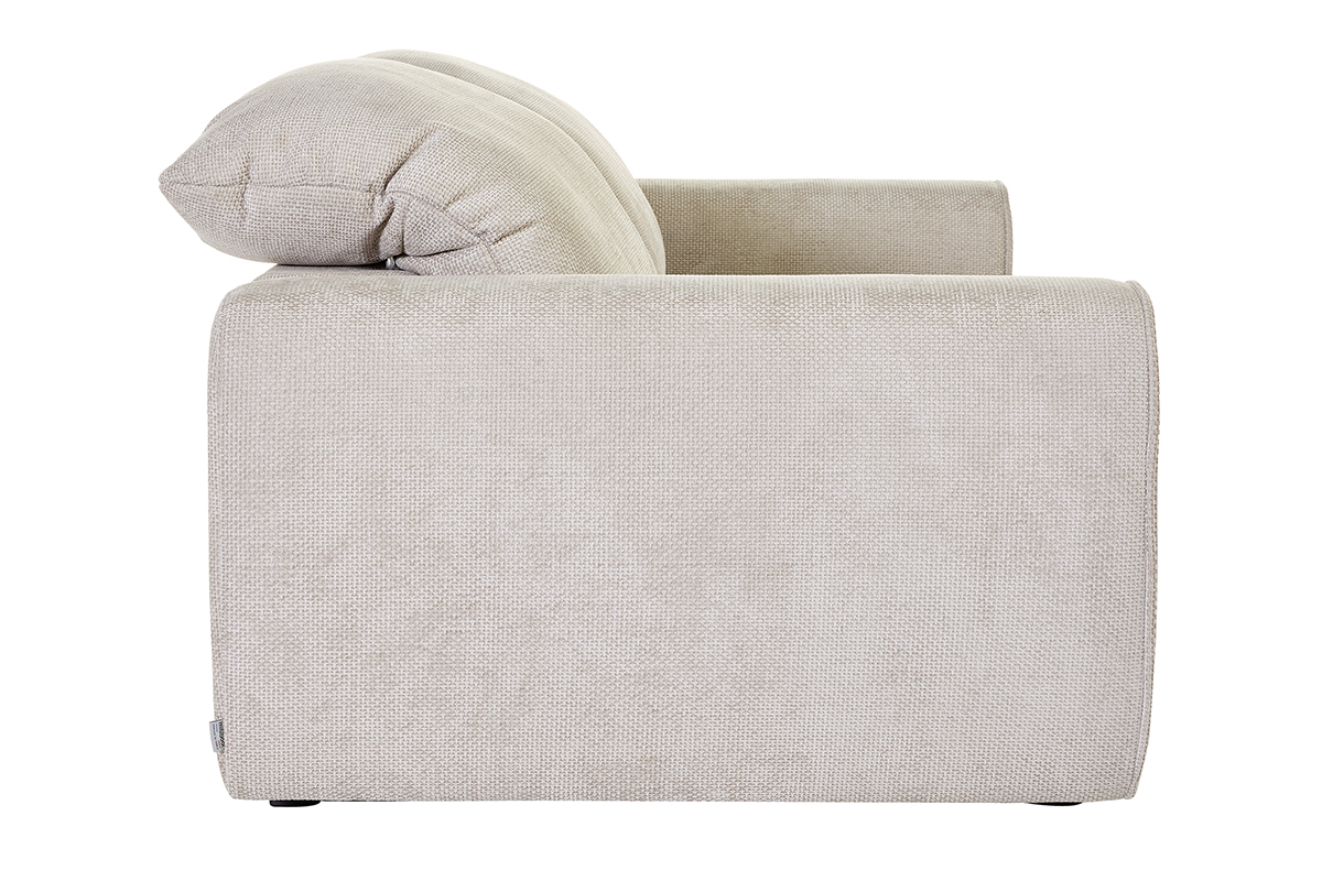 Beige Schlafsofa in Seitenansicht, verstellbare Kopfst�tzen in Beige.